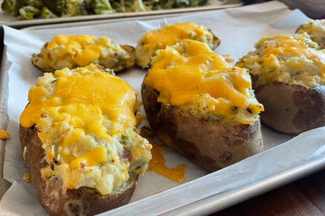 Potatoes stuffed with Cheddar Cheese and Bacon