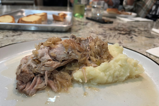 Pork roast, sauerkraut and mashed potatoes