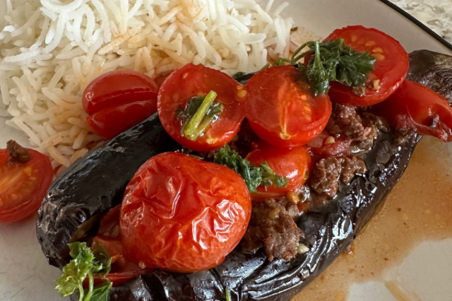 Stuffed Eggplant with Fresh Tomatoes
