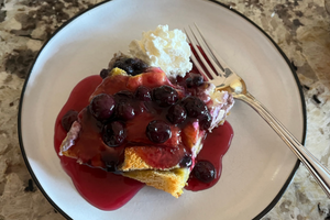 Blueberry French Toast Casserole with Blueberry Sauce