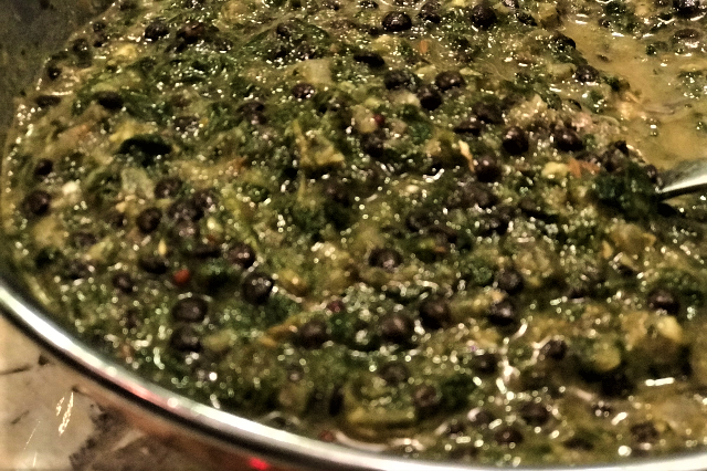Spinach and Black Caviar Lentils