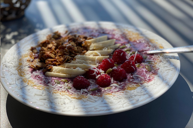 Banana Granola with coconut, cinnamon, nutmeg and walnuts